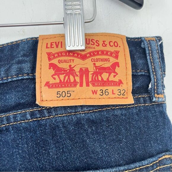 Levi's 505 Dark Wash Red Tab Straight Leg Denim Jeans 36x32 - Picture 7 of 12